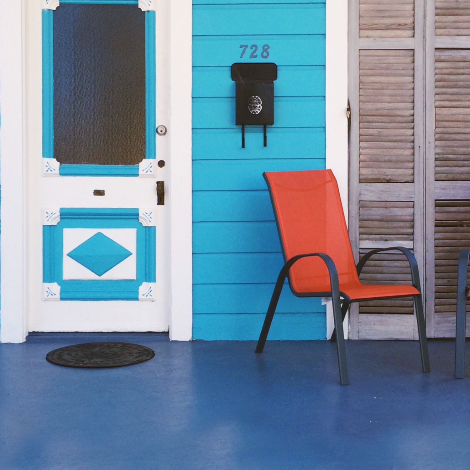 Colorfully painted front porch