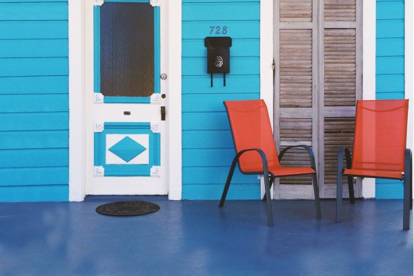 Colorfully painted front porch
