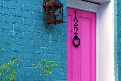 Bright pink entry door