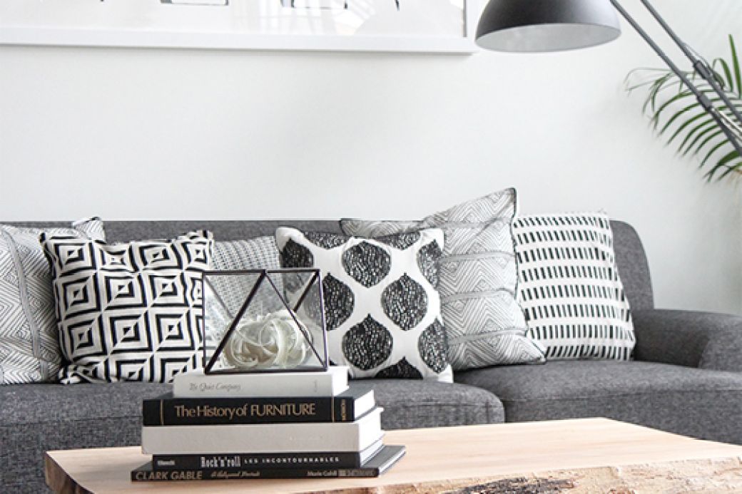 Minimalist coffee table and couch area