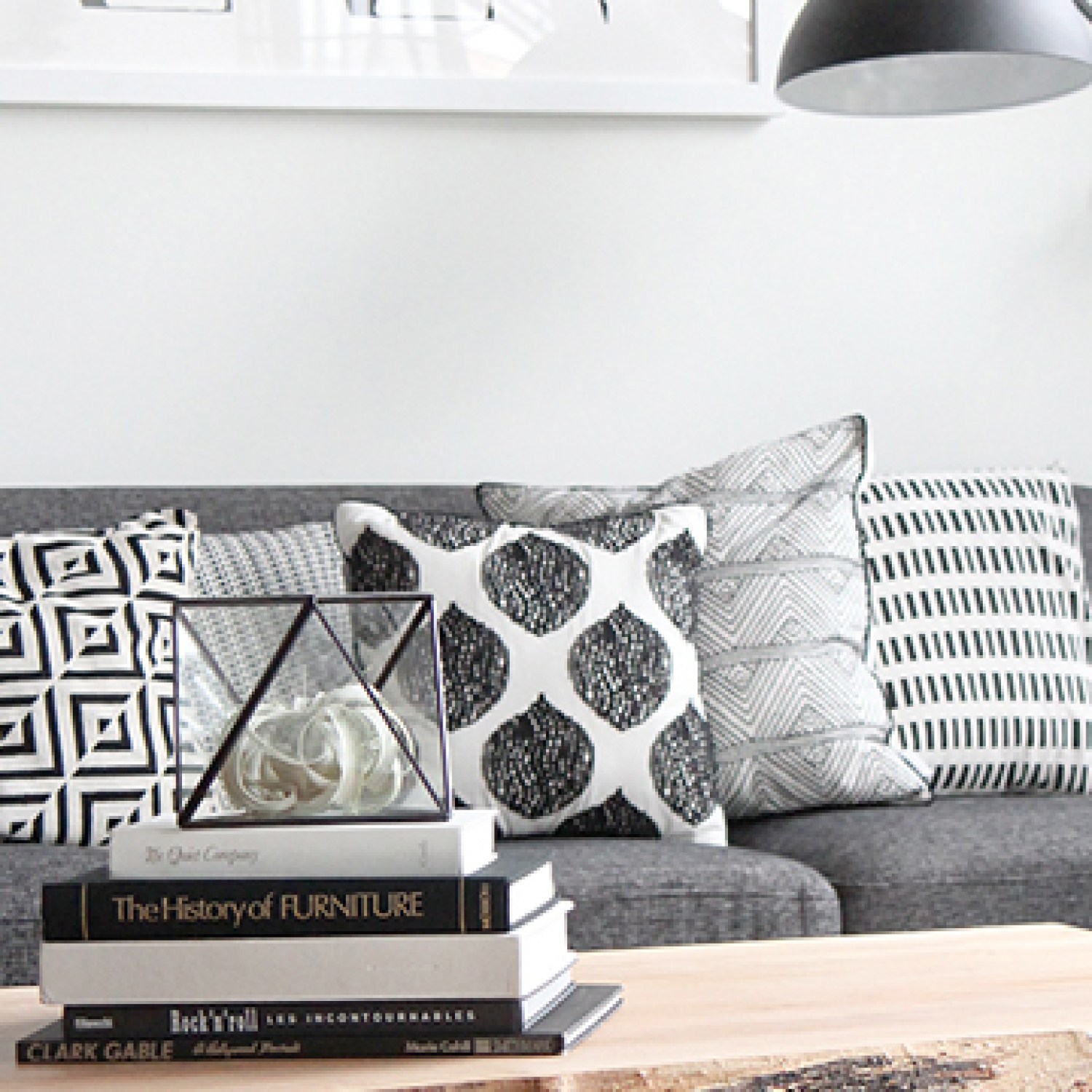 Minimalist coffee table and couch area