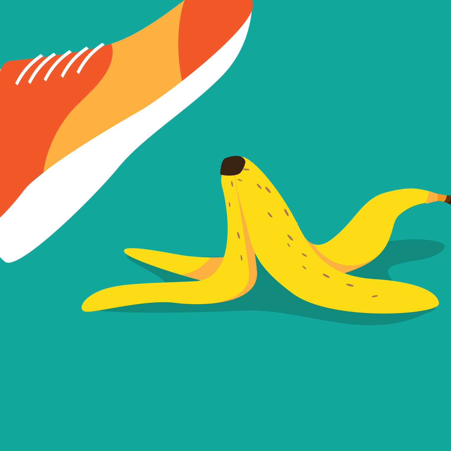 Illustration of foot slipping on a banana peel