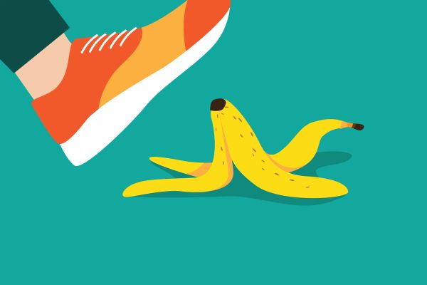 Illustration of foot slipping on a banana peel