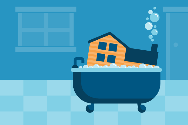 Graphic of a home in a bathtub, illustrating the idea of a clean home.
