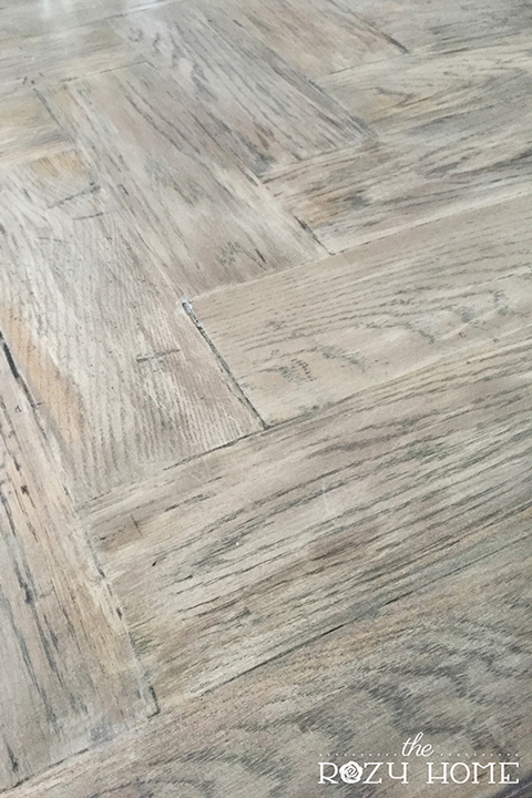 Wood herringbone countertops after gray stain