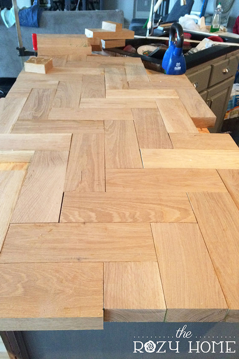 Wood herringbone countertops before stain