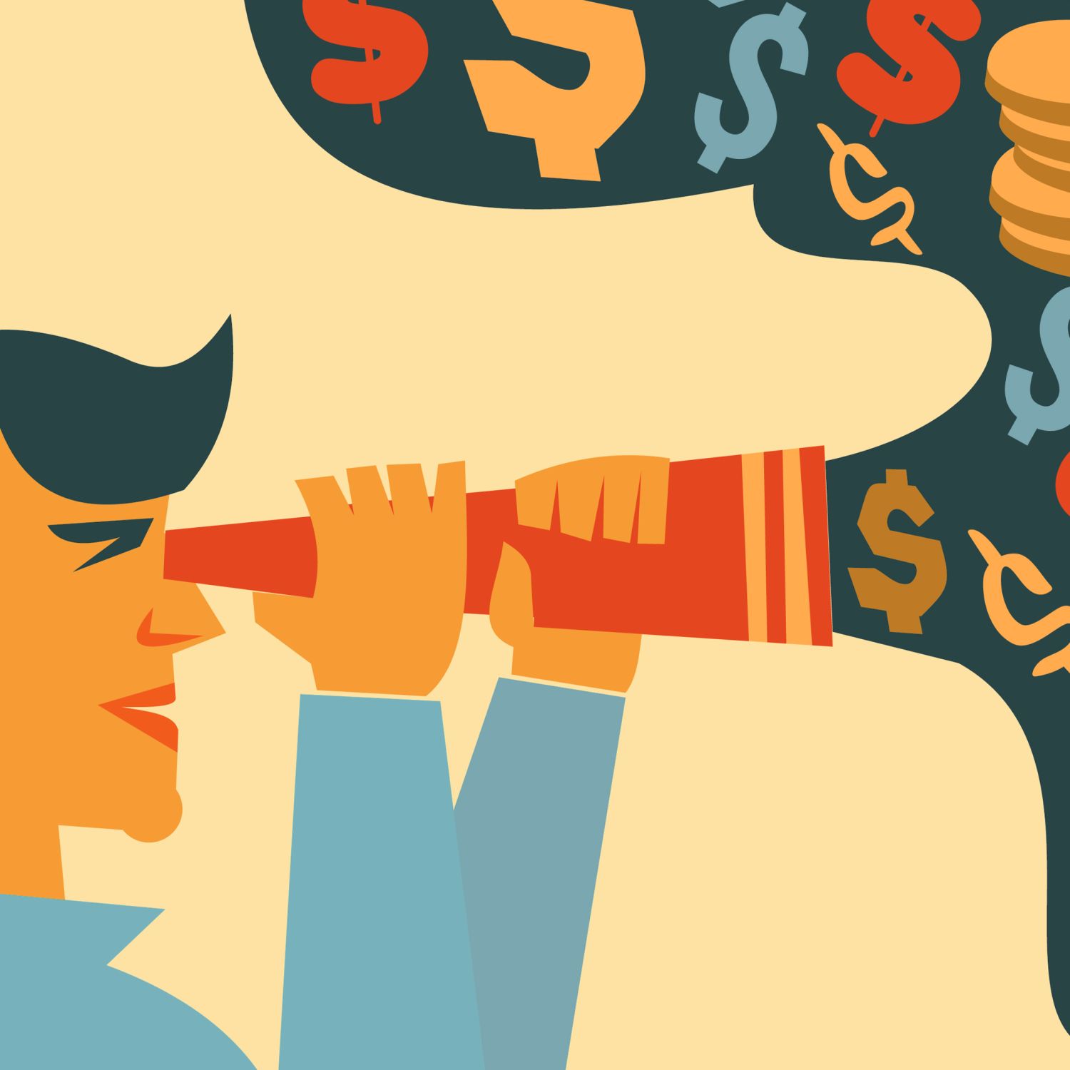 Illustration of person looking for money for down payment
