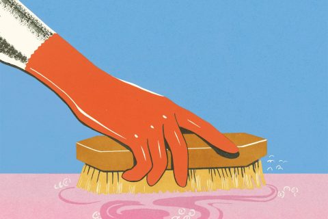 Illustration of person scrubbing a ceiling