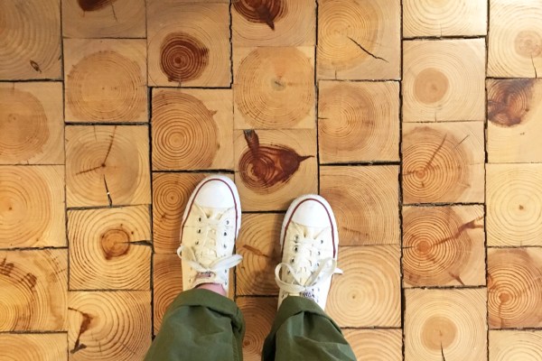 An above shot of end-grain flooring