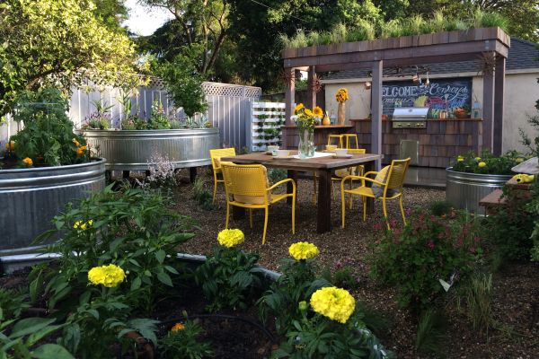 DIY project with metal tub planters