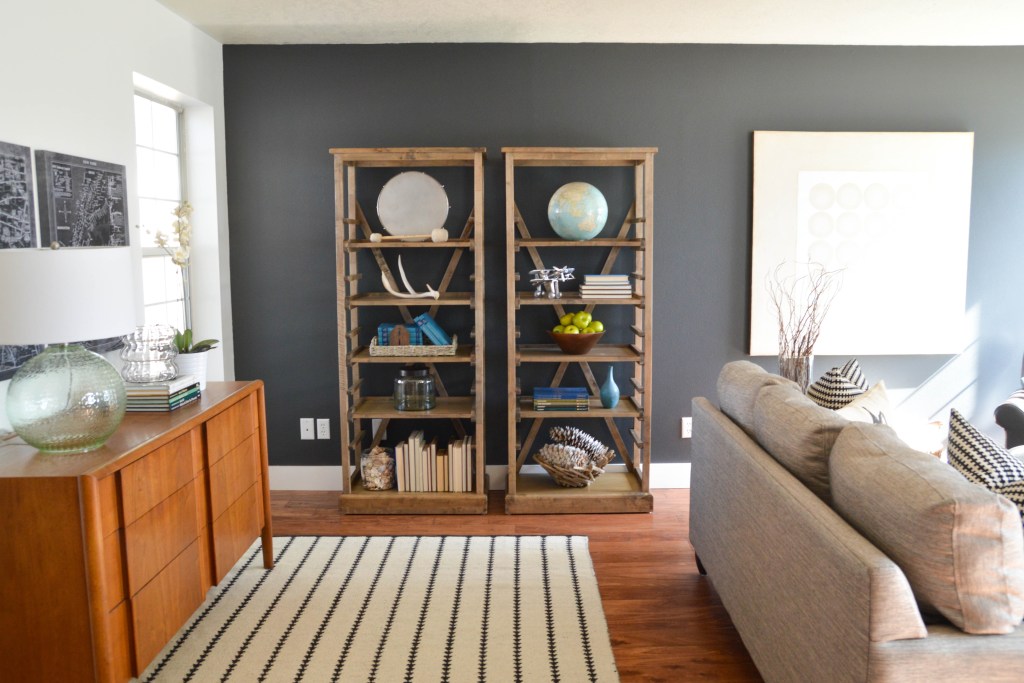 Charcoal paint on an accent wall in a home living room