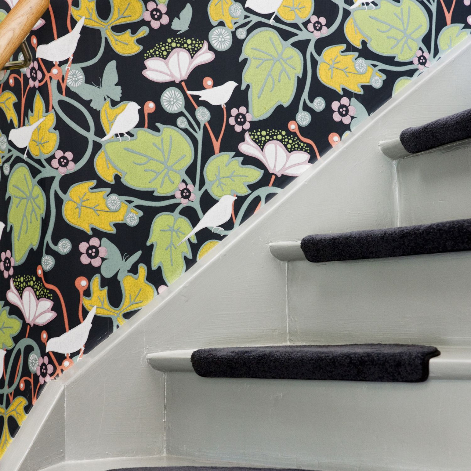 Instagram-worthy stairs with bold wallpaper