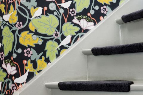 Instagram-worthy stairs with bold wallpaper