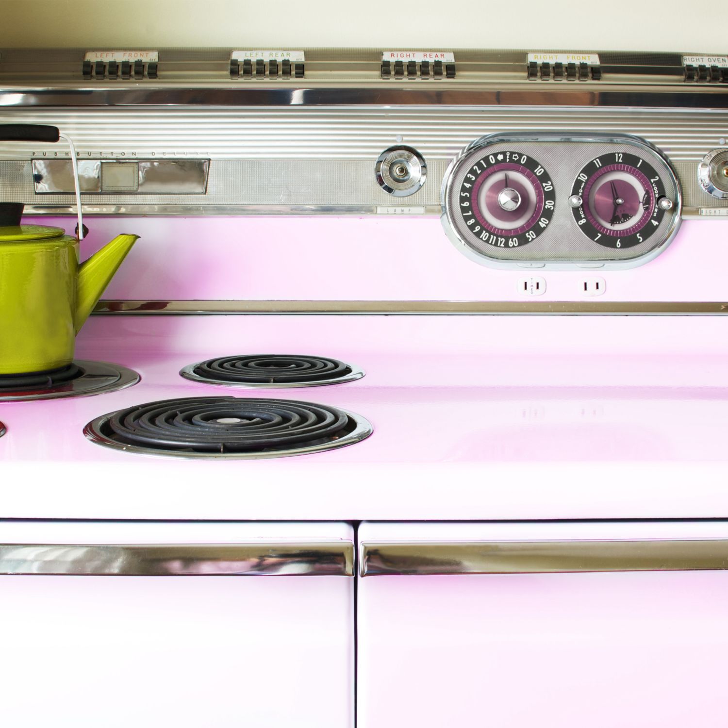 Vintage pink appliance in a home kitchen