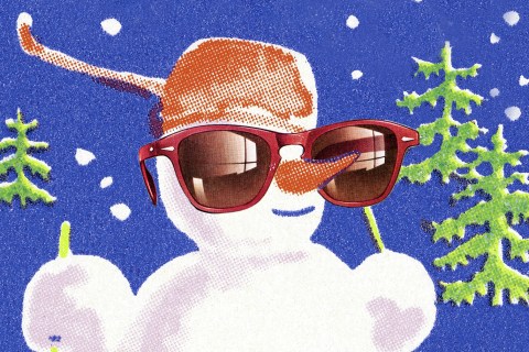 Retro illustration of smiling snowman with sunglasses