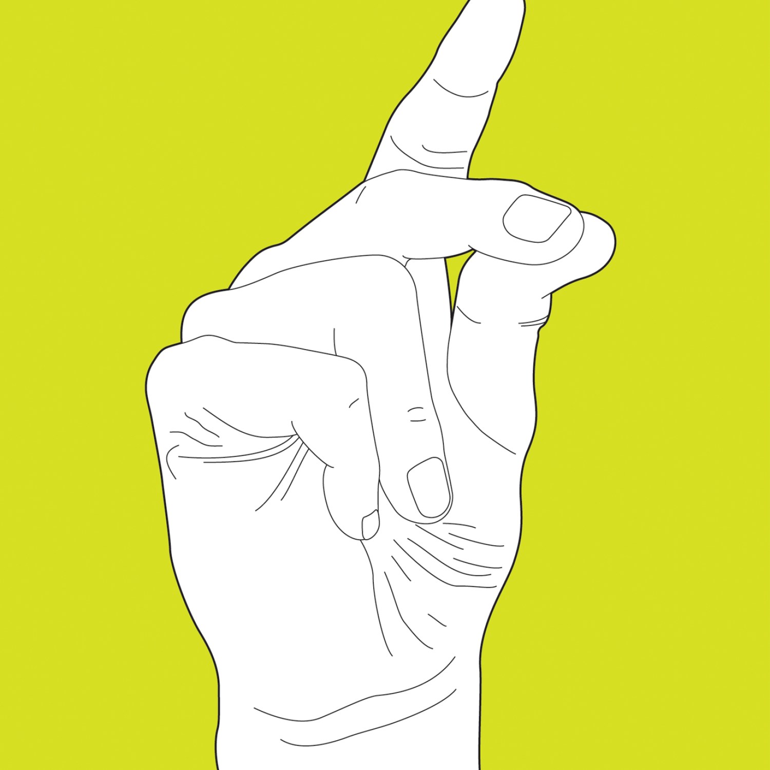 Illustration of hand snapping against yellow-green color