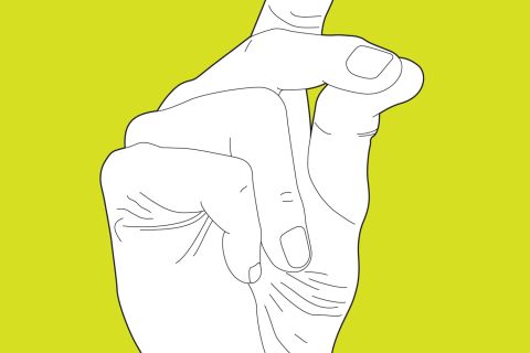 Illustration of hand snapping against yellow-green color