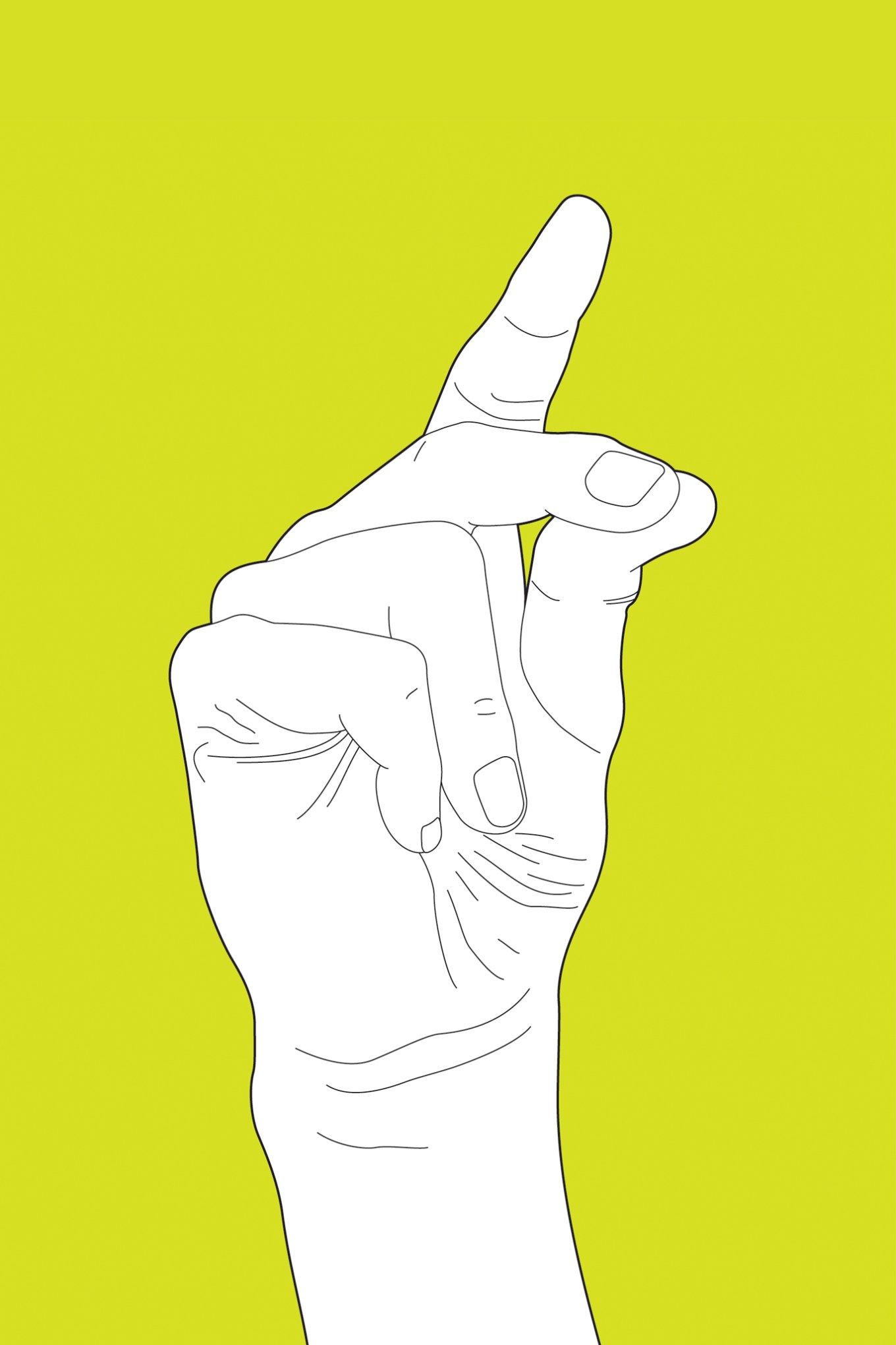 Illustration of hand snapping against yellow-green color