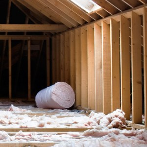 Roll of insulation in a home attic