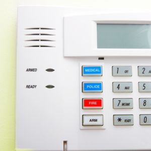 Close-up view of a home security system panel