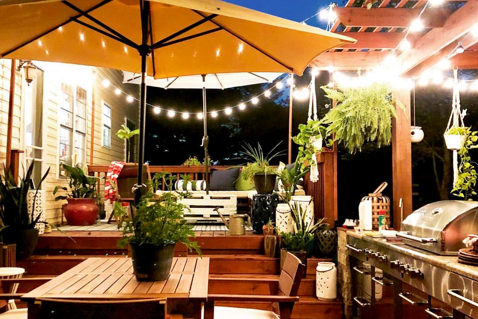 Outdoor kitchen on home backyard deck