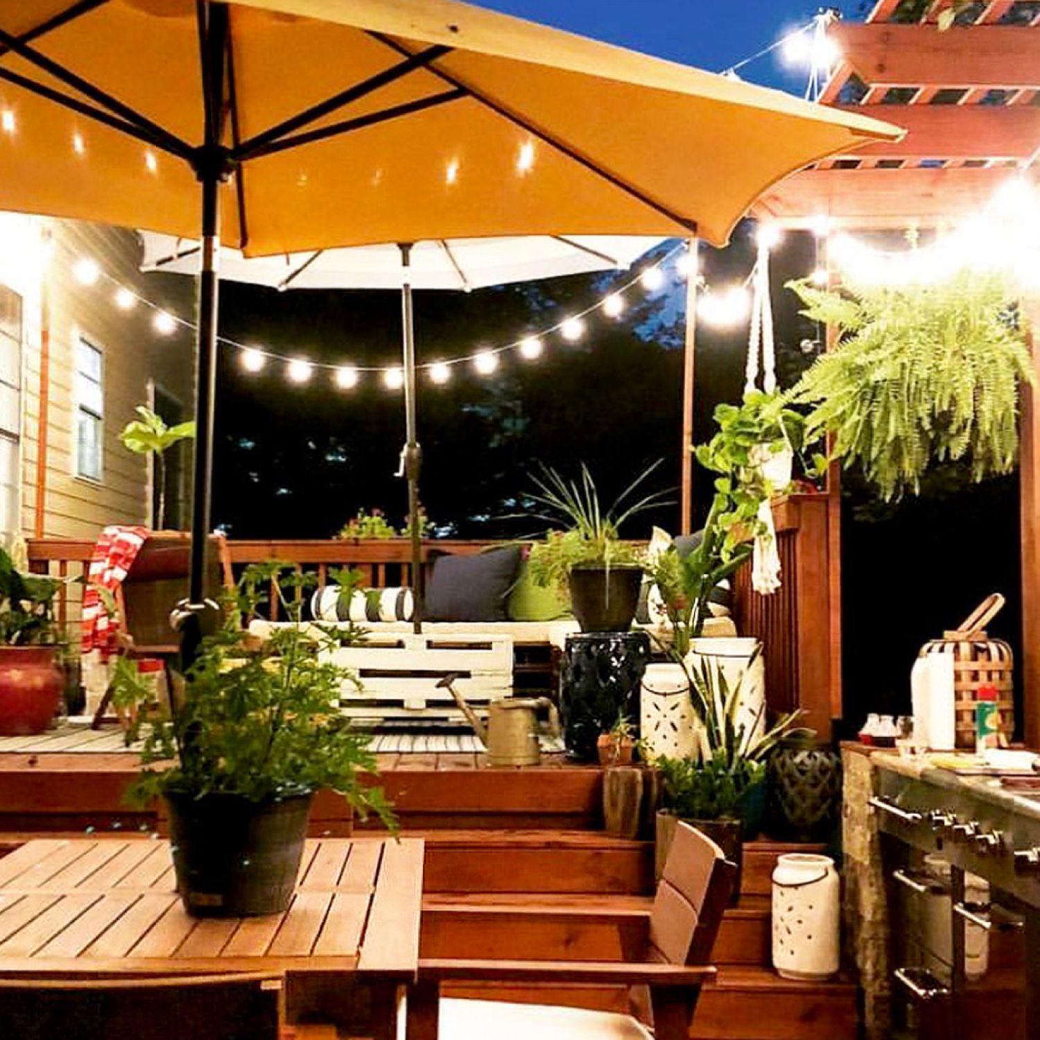 Outdoor kitchen on home backyard deck