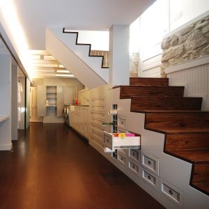 Custom basement under-stairs storage drawers