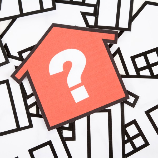 red house with question mark illustration