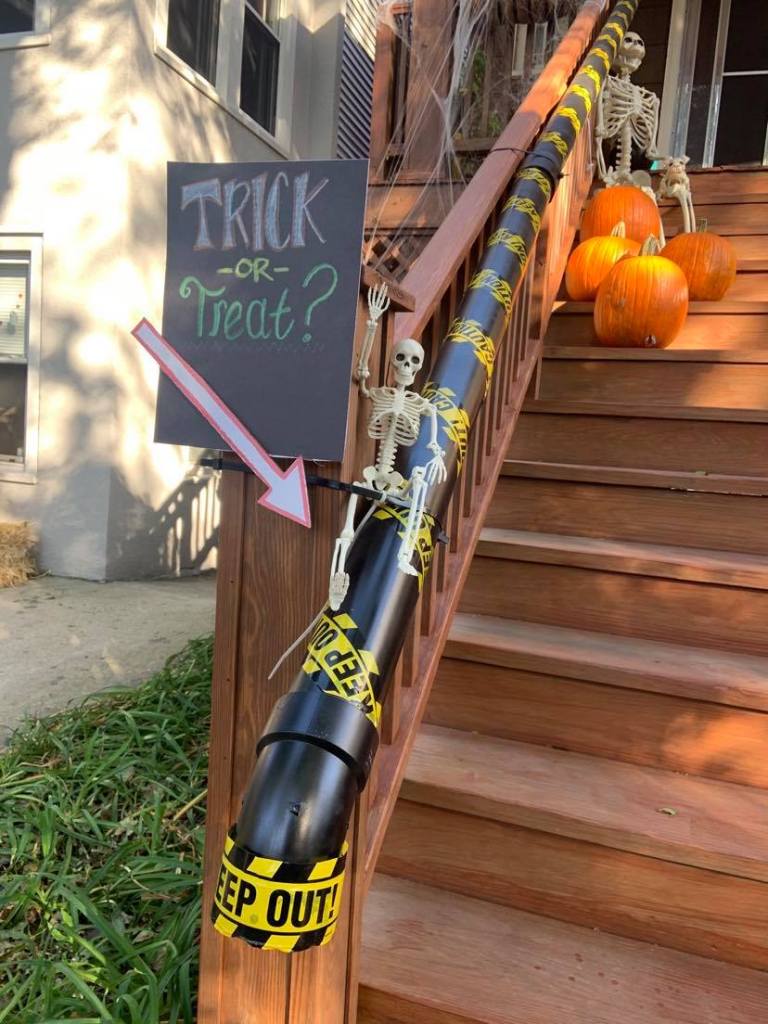 no touch pvc candy chute attached to porch railing