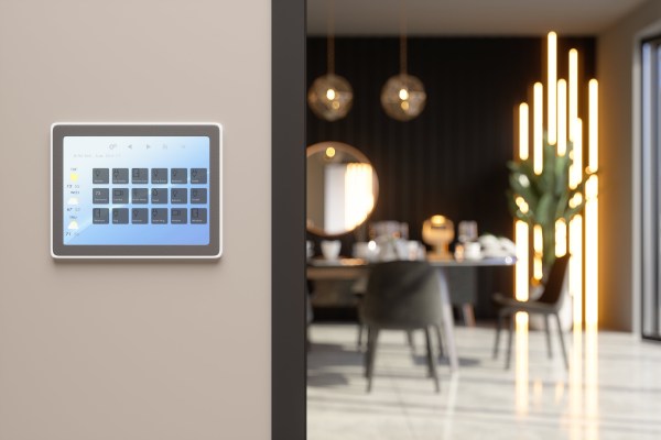 smart home tech selling points control system with icons and dining room