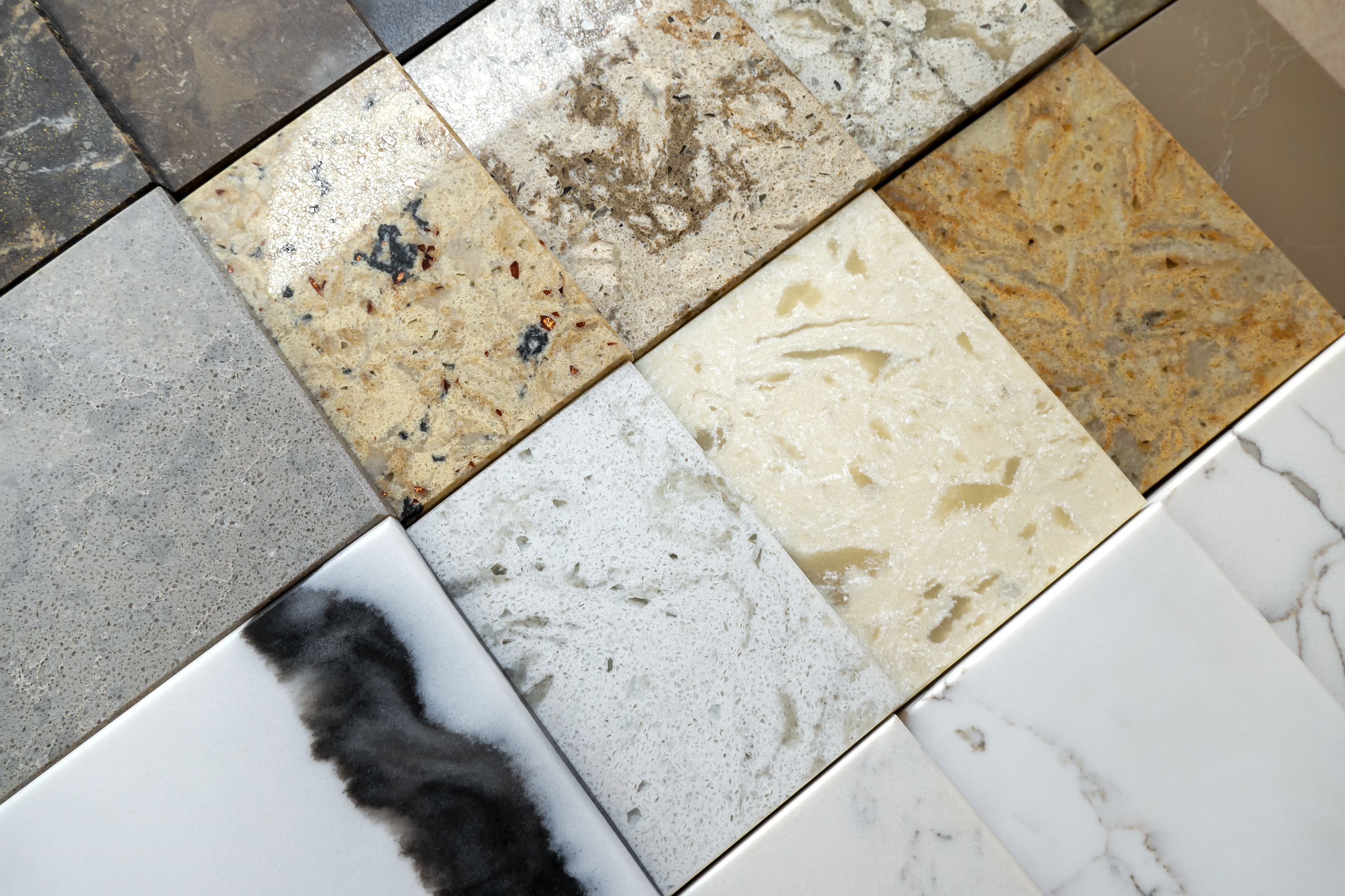 quartz kitchen countertops cost types multiple sample colors