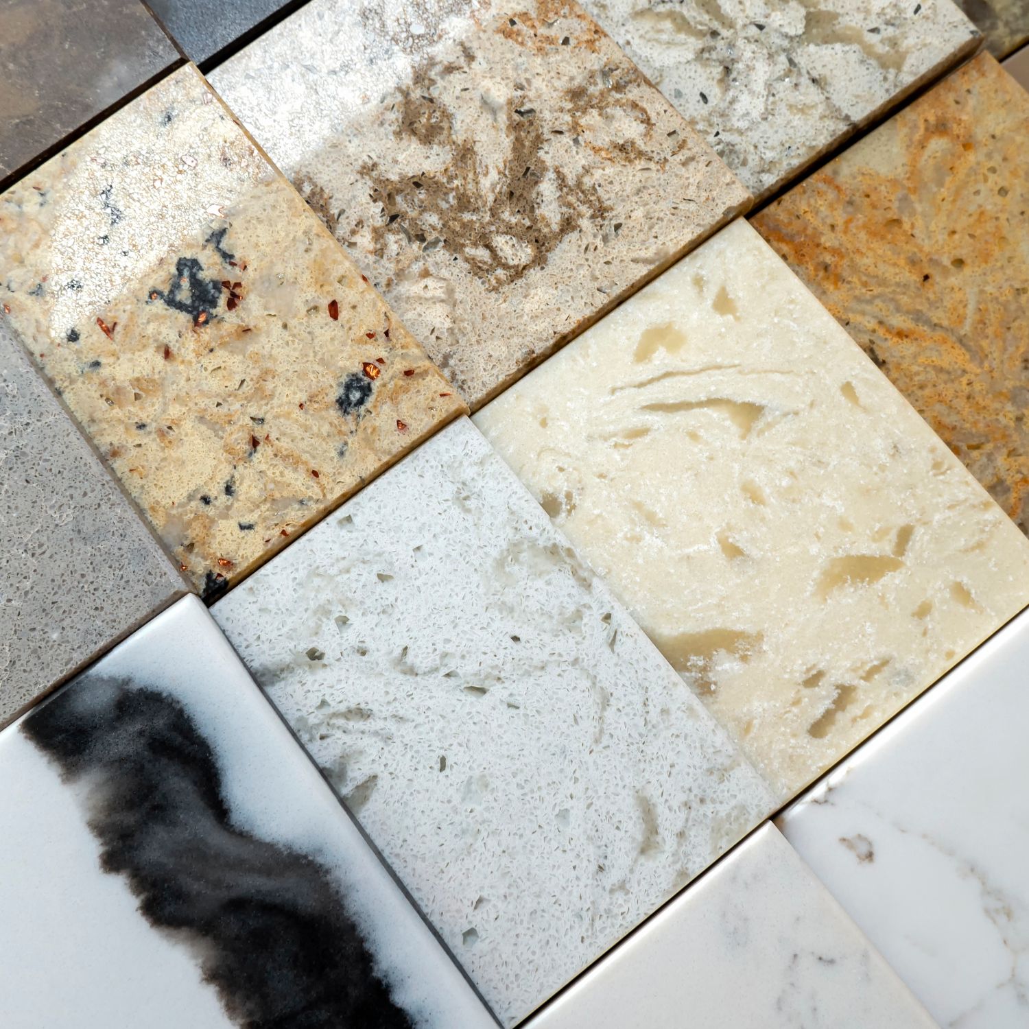 quartz-kitchen-countertops-cost-types-multiple-sample-colors