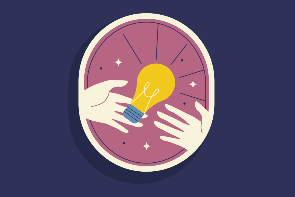 home expense that waste money illustration open hands under a yellow light bulb on purple background