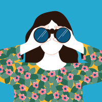 house hunting checklist snoop home you want illustration of a woman with black hair and a colorful floral top holding a pair of binoculars to her eyes