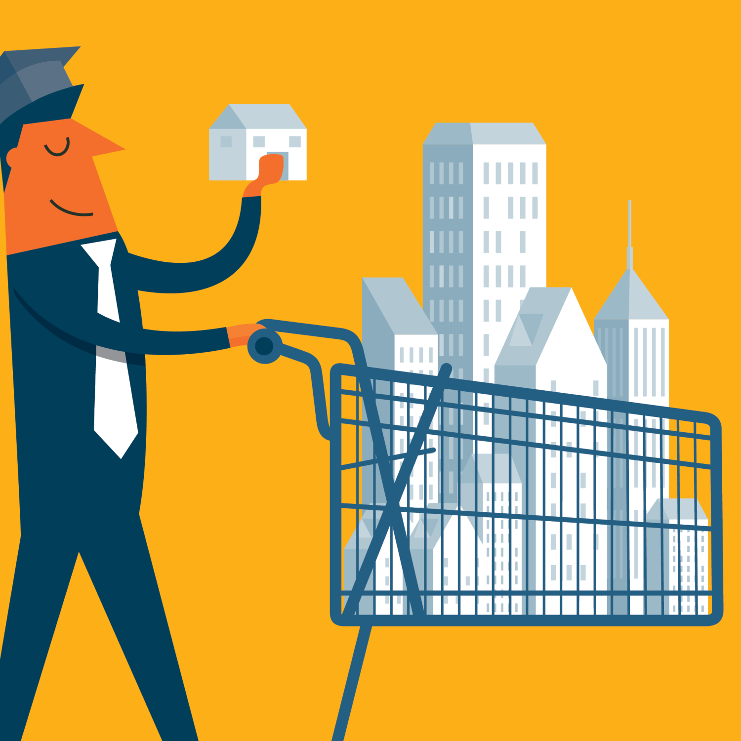 student loan repayment Illustration of graduate with shopping cart full of property