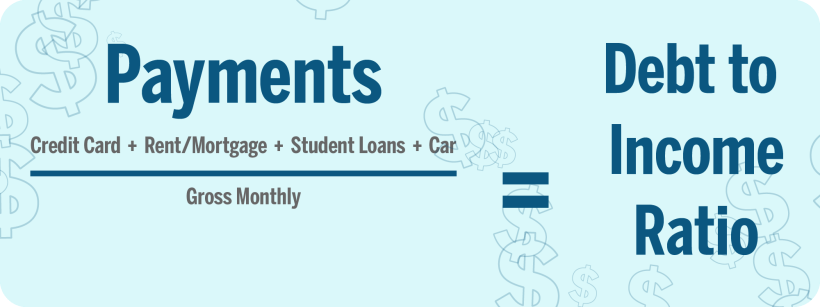 studen loan debt payoff buy a house infographic with debt to income ratio equation for payments