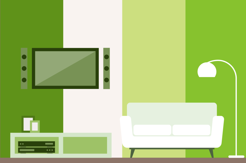 Infographic interior home green living room white couch and TV easy paint remodeling upgrade get big return