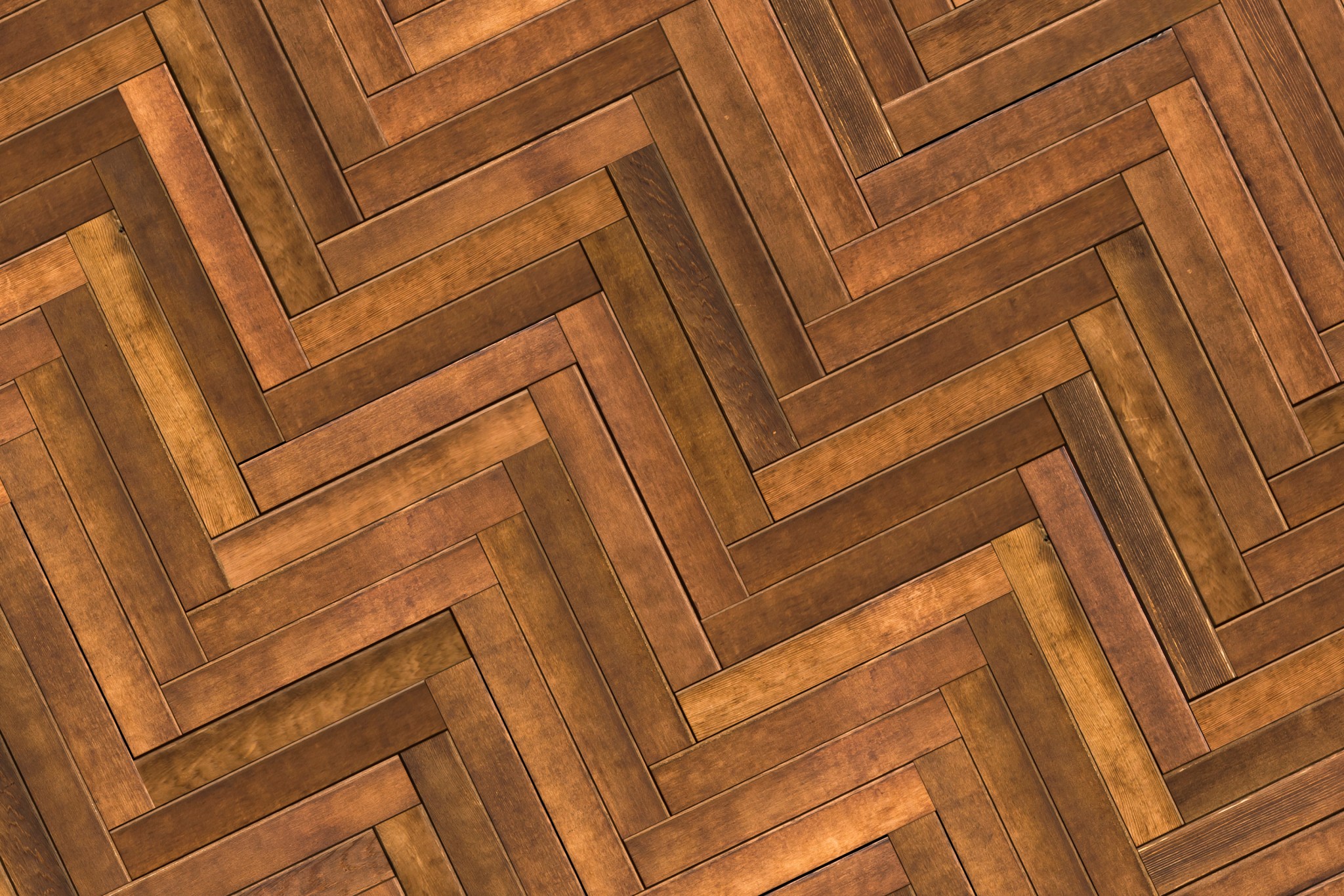 close up of hardwood parquet flooring herringbone textured effect with warm medium tint stain