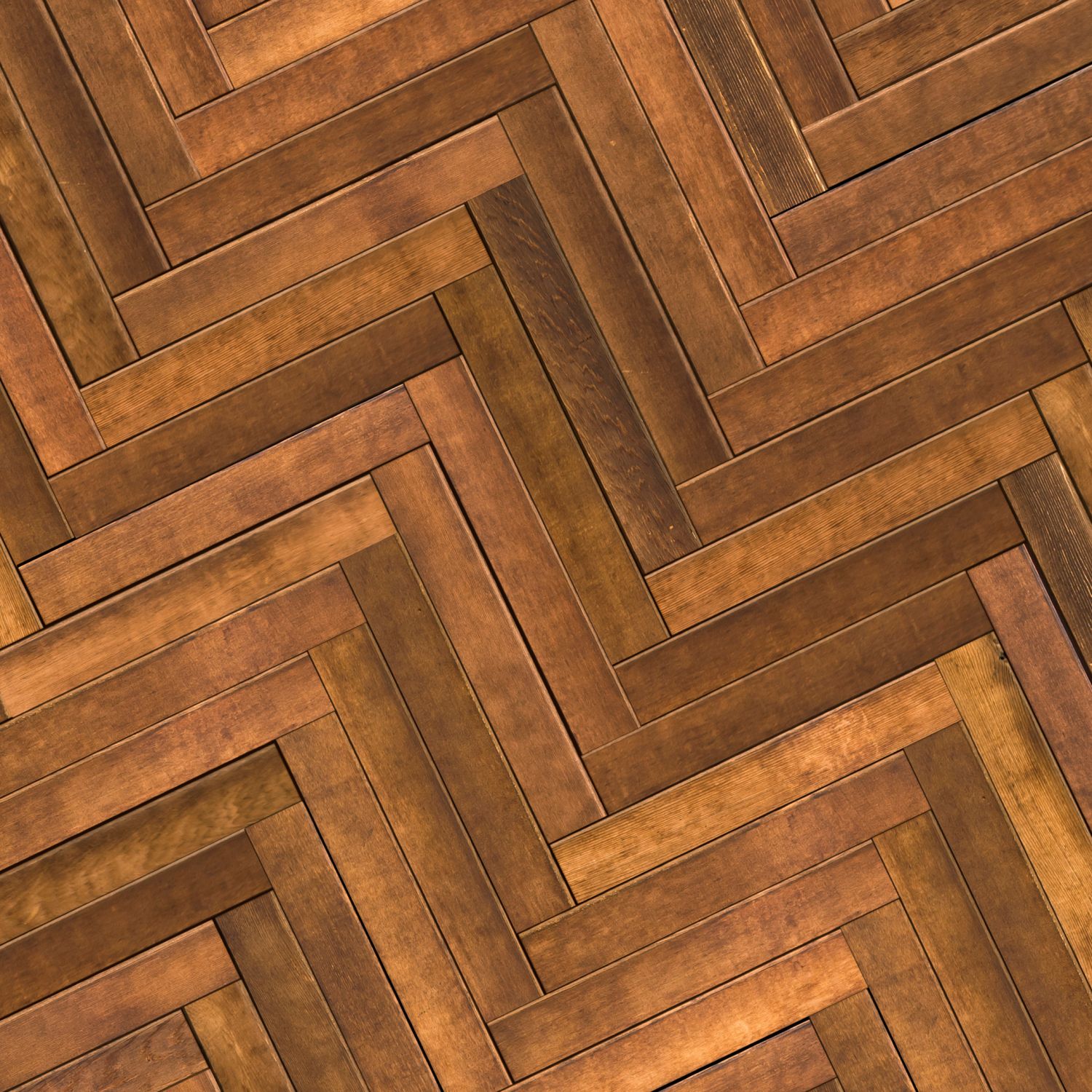 close up of hardwood parquet flooring herringbone textured effect with warm medium tint stain