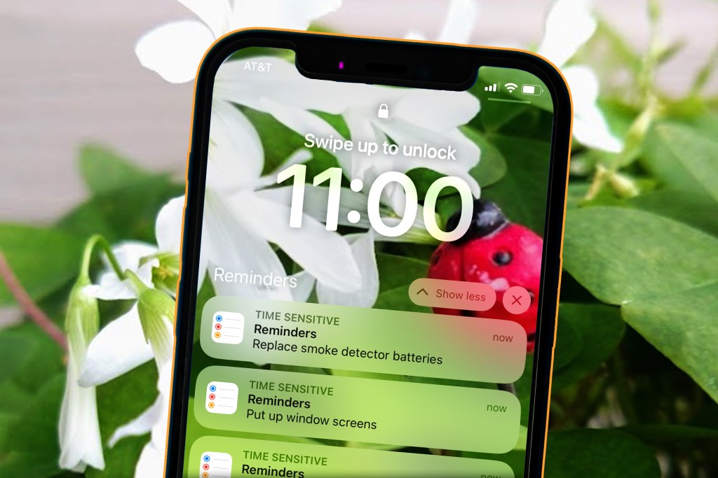 image of cell phone reminder tasks for March to do now background of ladybug in lucky shamrock plant