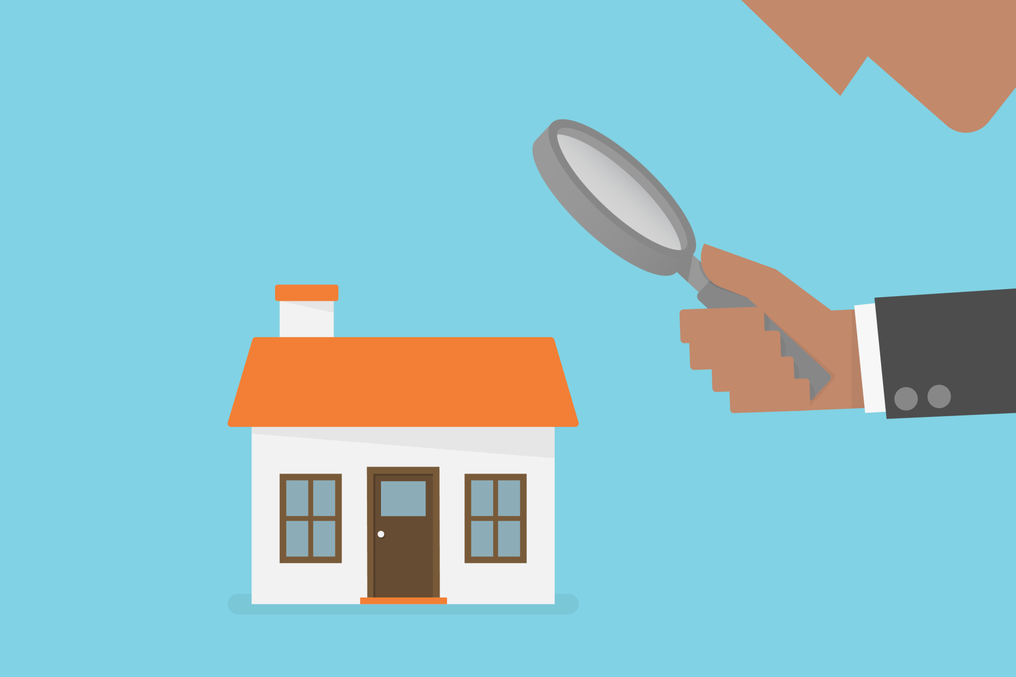 Home appraisal inspection need to knows; graphic of a man inspecting a house.