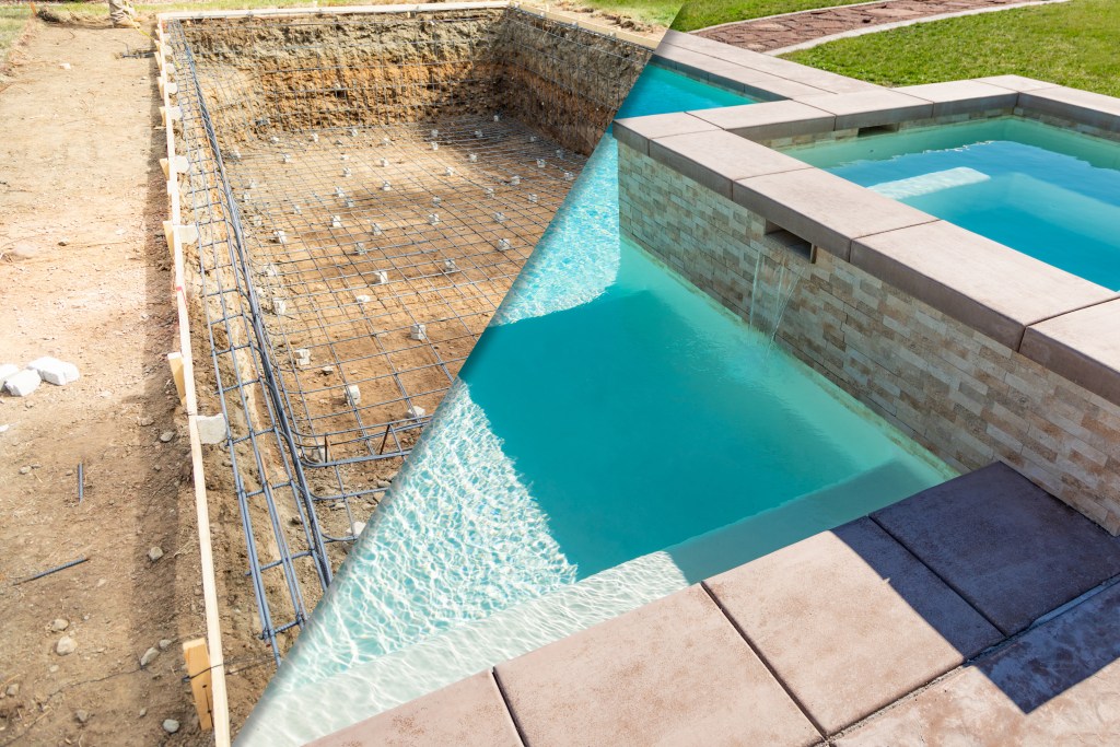 Before and After Comparison of an Inground Pool Build Construction Site