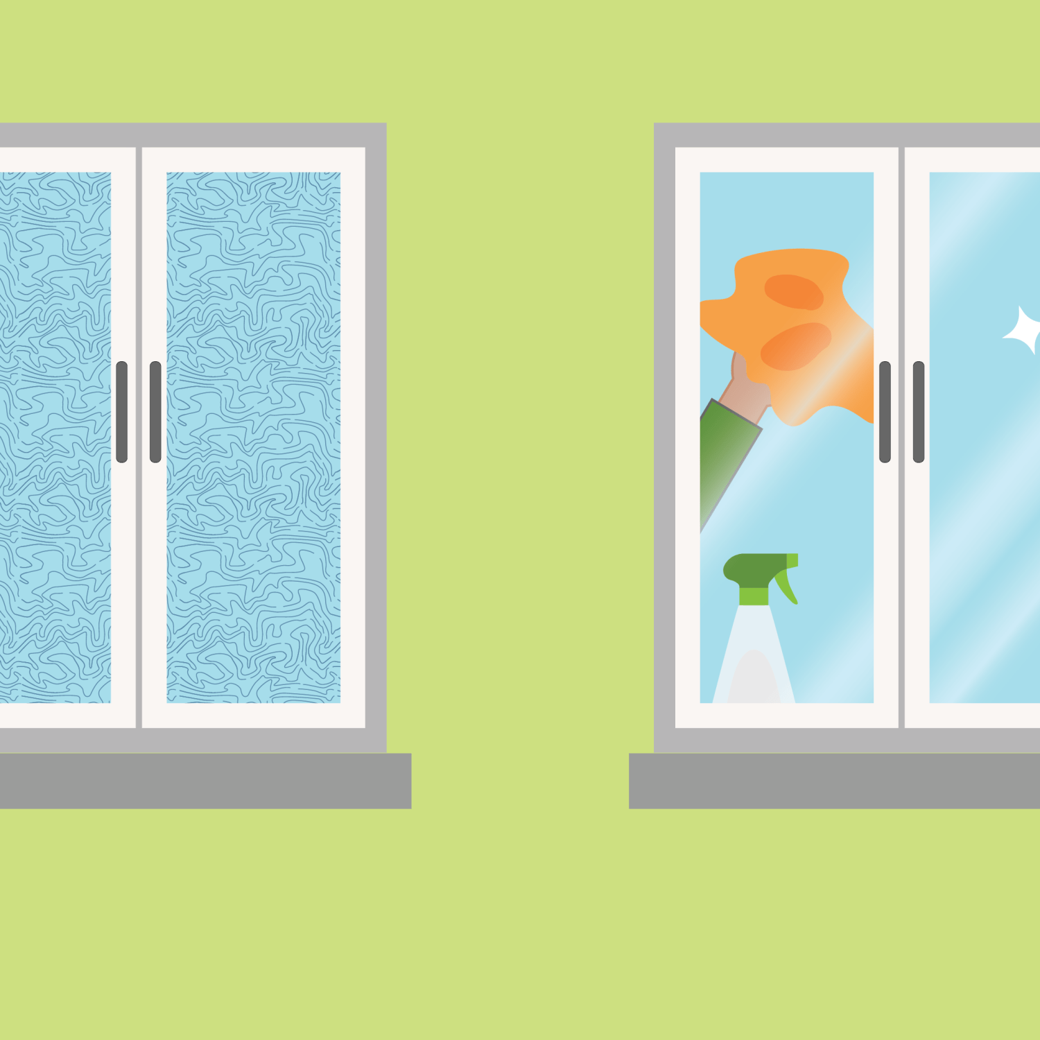 Graphic of one dirty window and then one window that was cleaned like you could do with a homemade cleaning solution