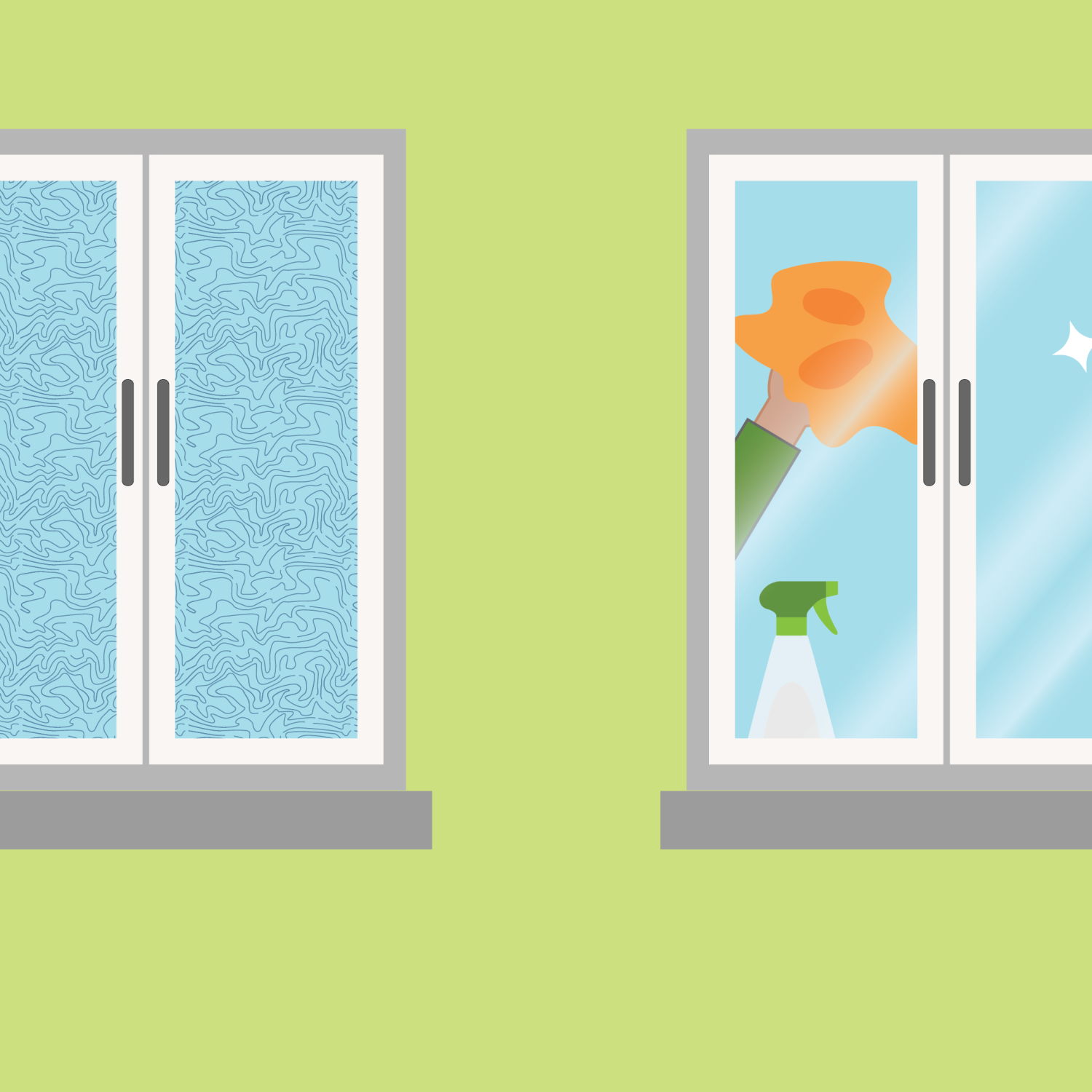 Graphic of one dirty window and then one window that was cleaned like you could do with a homemade cleaning solution