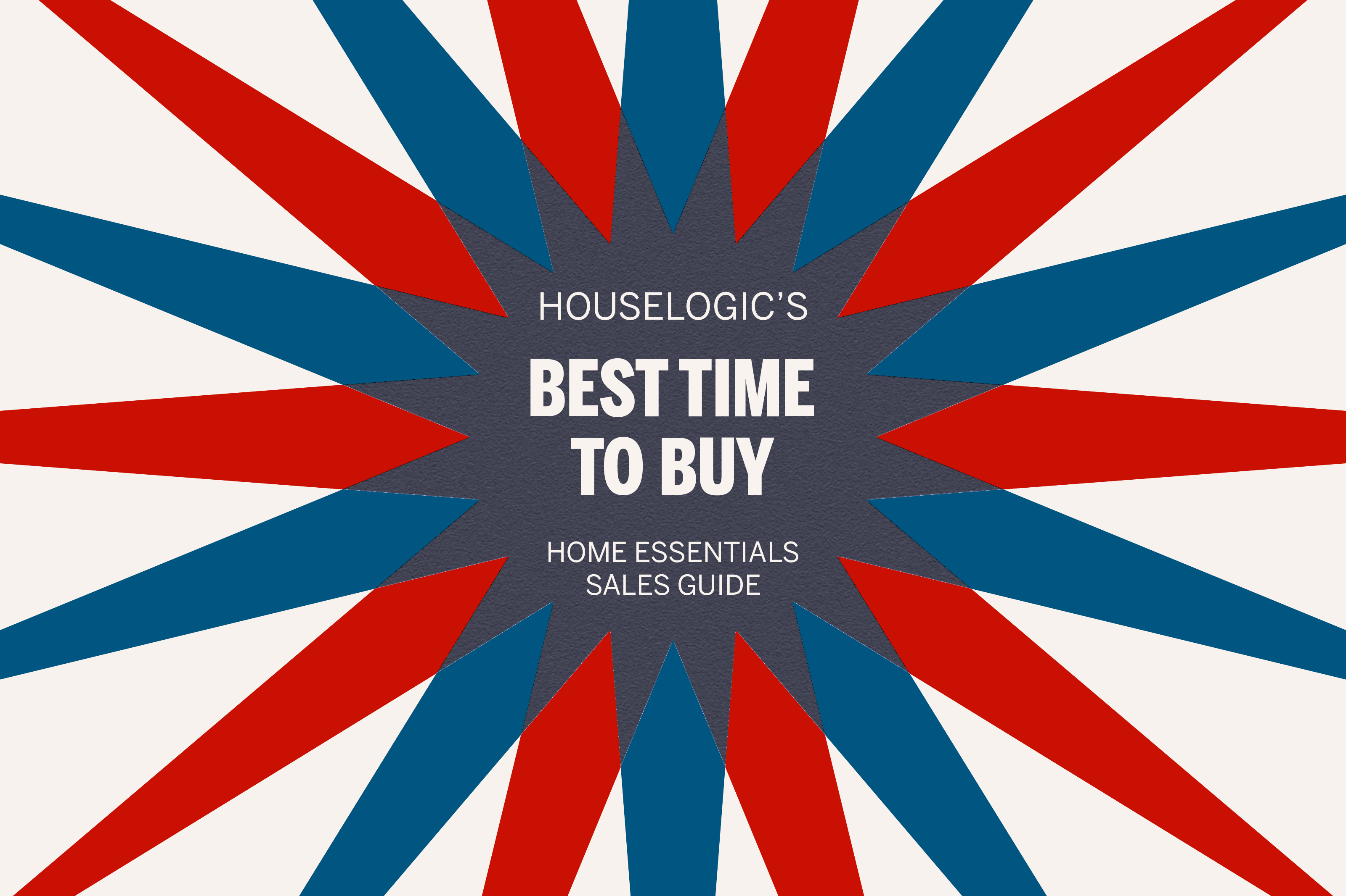 A graphic that reads "Houselogic's Best Time to Buy Home Essentials Sales Guide"