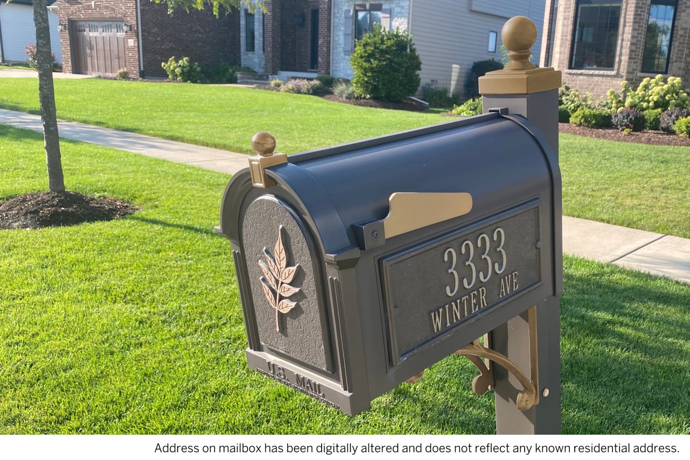 An example of an upscale, glam mailbox that adds to the aesthetic of a property.