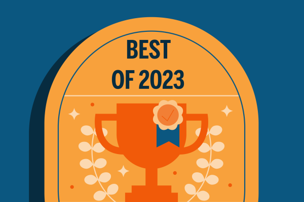 An illustration of a trophy that reads "Best of 2023"
