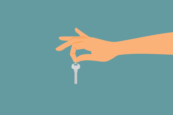An illustration of a person's hand holding a key.