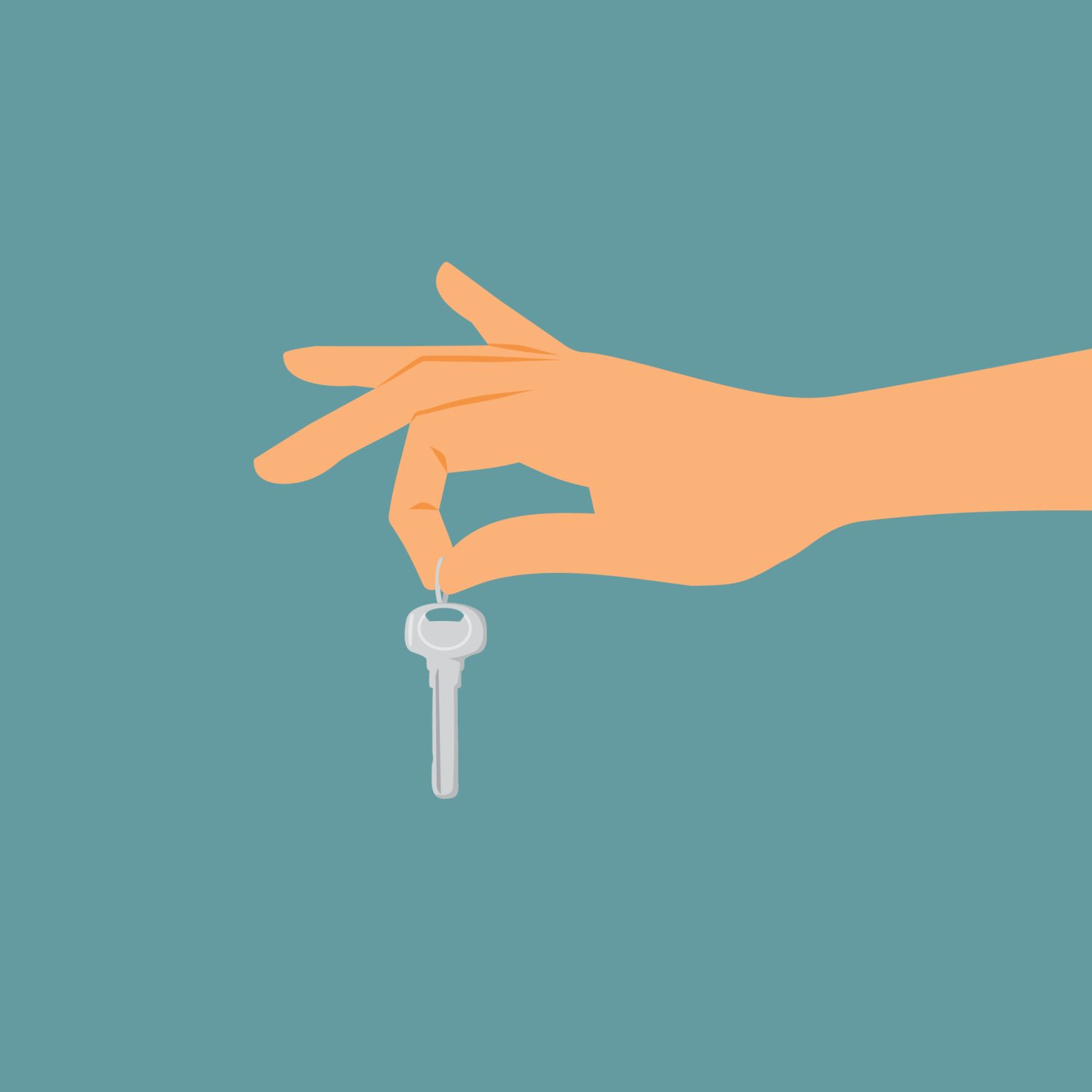 An illustration of a person's hand holding a key.