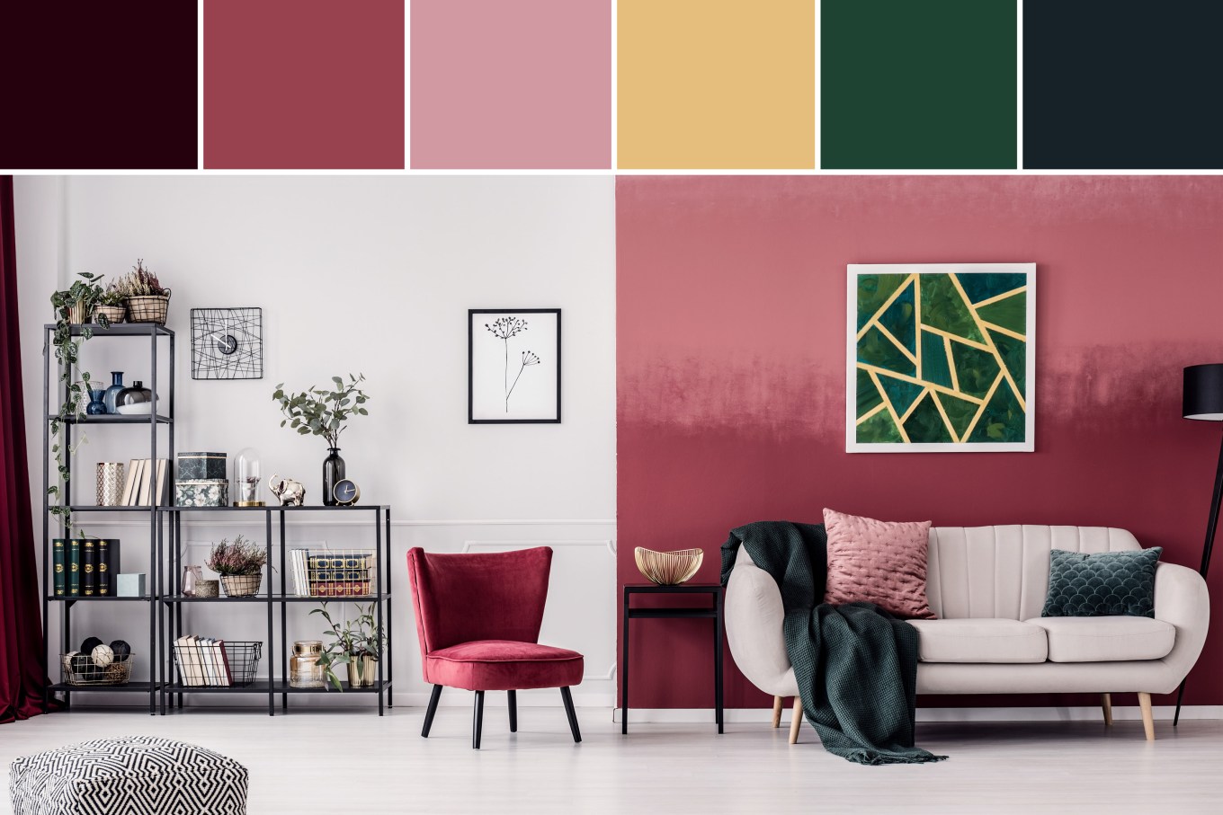 How to pick a color scheme for your home. A living room decorated with a complimentary color scheme.